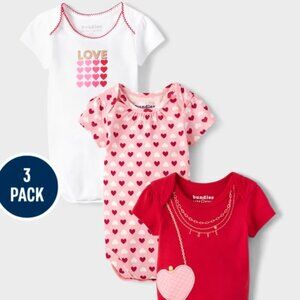 ❤ NWT The Children’s Place Baby Girls Heart Bodysuit 3-Pack - red